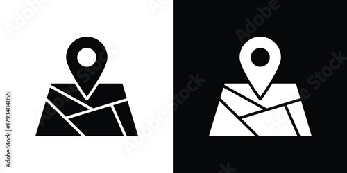 Map icon solid style collection. flat style symbols