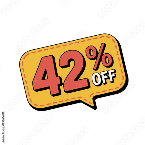 A yellow speech bubble announces a 42% off sale with red numbers and text.