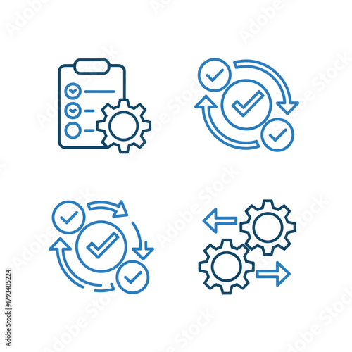 Icons representing task management, workflow, and process optimization are presented.