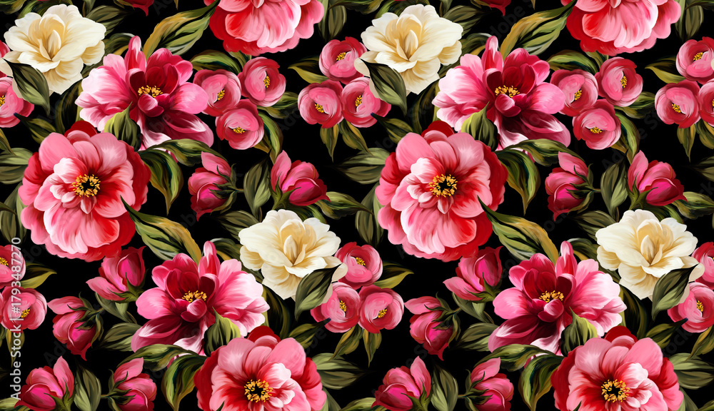 Fototapeta premium Painting flowers pattern. Seamless hand draw floral pattern.