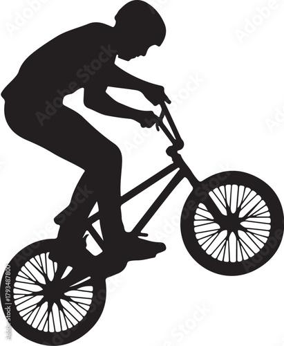Silhouette of aBMX Rider Performing a Trick on a Bicycle bike cyclist on transparent background