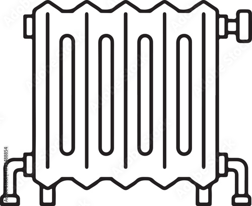 Heating radiator icon, essential home appliance for warmth, comfort and energy efficiency during cold seasons, outline vector illustration.