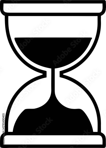 Icon of an hourglass with black sand flowing from top to bottom, representing the passage of time and urgency, vector illustration