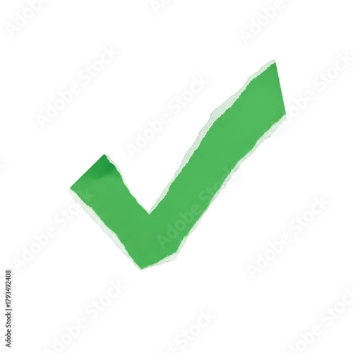 Green Tick mark Made Of Ripped Paper Stripe isolated, Check Mark, Good Sign, PNG  