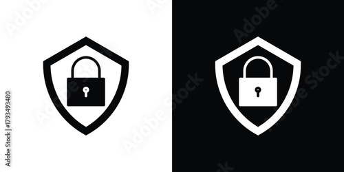 Shield lock icon solid style collection. flat style symbols