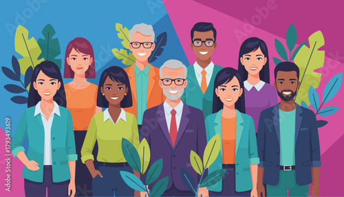 Diverse business team smiling representing collaboration inclusion and modern professionals