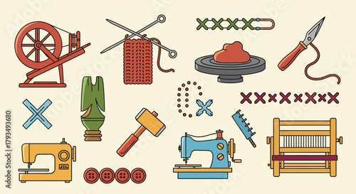 Collection of Craft and Textile Tools and Equipment.