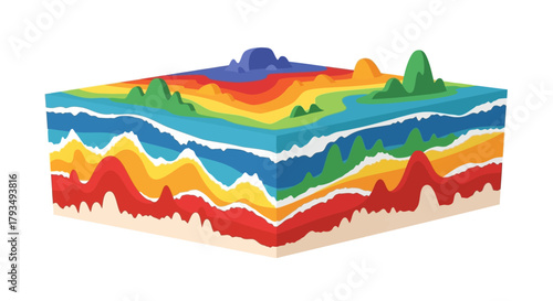 Colorful geological layers of earth cross section illustration.