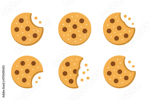 Food linear icon set. featuring cookies, bites, chocolate chips, crumbs, and sweet treats