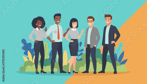 Diverse business team stands united Group of smiling professionals teamwork concept