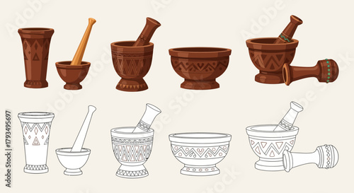 Wooden Mortar and Pestle Set for Grinding Spices and Herbs.