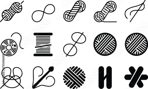 Yarn Icon Set  Knitting, Crochet, and Thread Ball Silhouette Collection Wool and Yarn Icons  Sewing, Craft, and Textile Vector Set