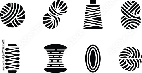 Yarn Icon Set  Knitting, Crochet, and Thread Ball Silhouette Collection Wool and Yarn Icons  Sewing, Craft, and Textile Vector Set