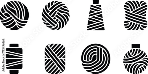 Yarn Icon Set  Knitting, Crochet, and Thread Ball Silhouette Collection Wool and Yarn Icons  Sewing, Craft, and Textile Vector Set