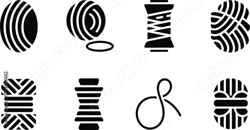 Yarn Icon Set  Knitting, Crochet, and Thread Ball Silhouette Collection Wool and Yarn Icons  Sewing, Craft, and Textile Vector Set