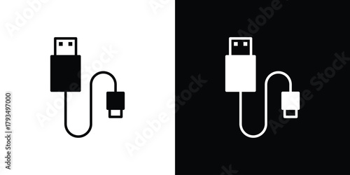 USB cable icon solid style collection. flat style symbols