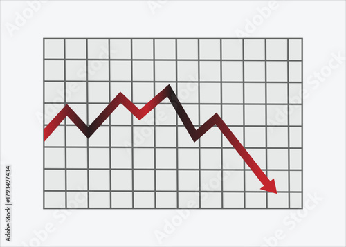 recession Economy Down Chart Design With Red and black gradient Arrow icon
