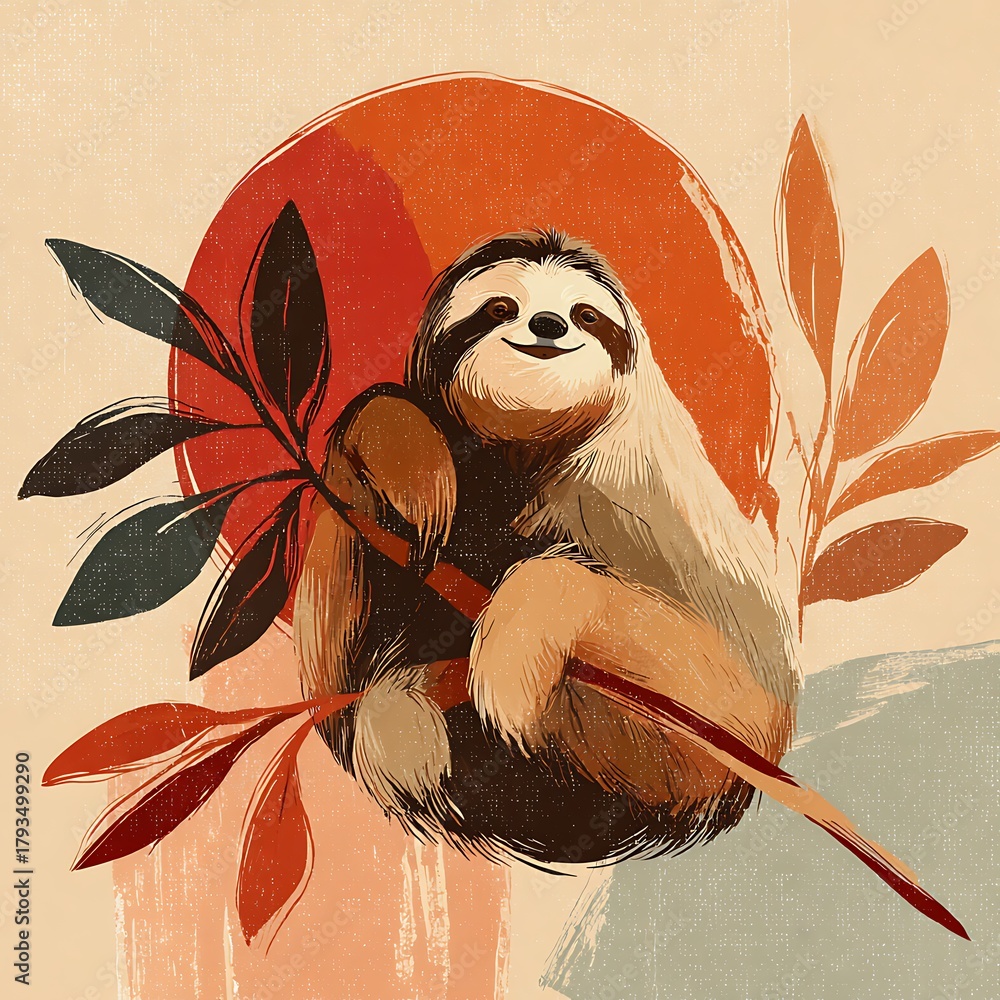 Fototapeta premium Cartoon sleepy sloth style high resolution picture