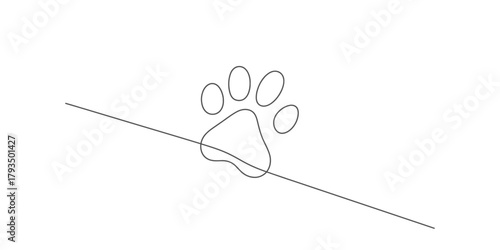 Crossed out paw print line art vector illustration representing no pets allowed, animal prohibition, warning, restriction, or forbidden Vector