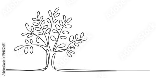 Continuous one line drawing of a tree with lush foliage, symbolizing growth, nature, and environmental connection, minimalist art design Vector