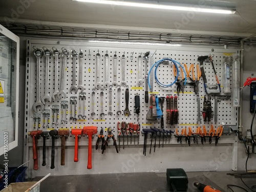 Photos Early-stage 5S tool board in industrial workplace