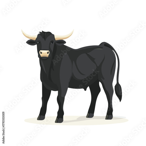 Flat 2D vector illustration of Bull in a simple and modern style, on a white background.
