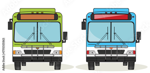 Flat Vector Illustration of Front View Bus on Transparent Background