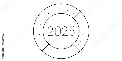 2026 Year Minimalist Design circle segmented dotted modern simple date future calendar line art outline geometric illustration graphic