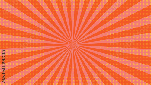 Abstract lighter orange or pink/coral color for the alternate rays and the comic-style or pop art background with sun turquoise ray.