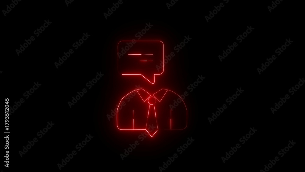 Fototapeta premium Red Neon Outline of a Person in a Suit with a Speech Bubble silhouette