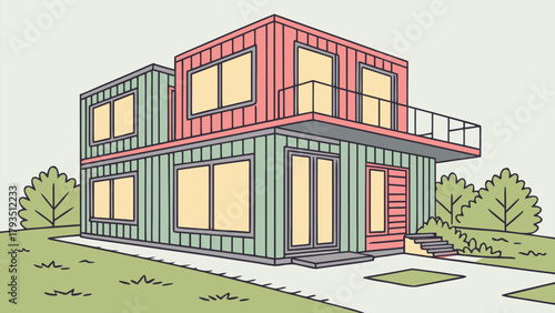 Smart Shipping Container House Design, Modern Modular Home, Sustainable Architecture with Solar Panels and Smart Technology
