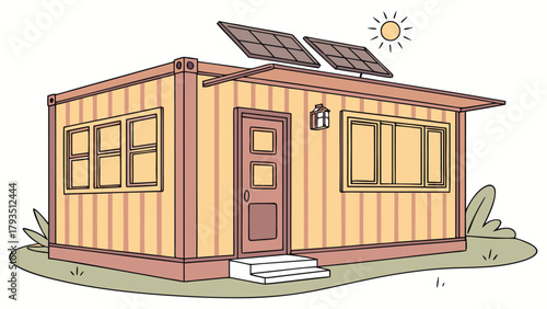 Smart Shipping Container House Design, Modern Modular Home, Sustainable Architecture with Solar Panels and Smart Technology
