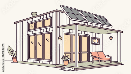 Smart Shipping Container House Design, Modern Modular Home, Sustainable Architecture with Solar Panels and Smart Technology

