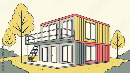 Smart Shipping Container House Design, Modern Modular Home, Sustainable Architecture with Solar Panels and Smart Technology
