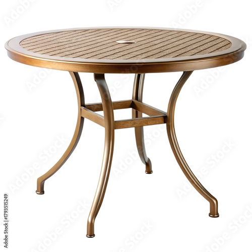 Shop round outdoor patio table bronze finish metal frame weather resistant dining table decor on transparent background