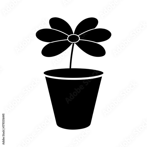 Houseplant in Pot Silhouette Vector Illustration
