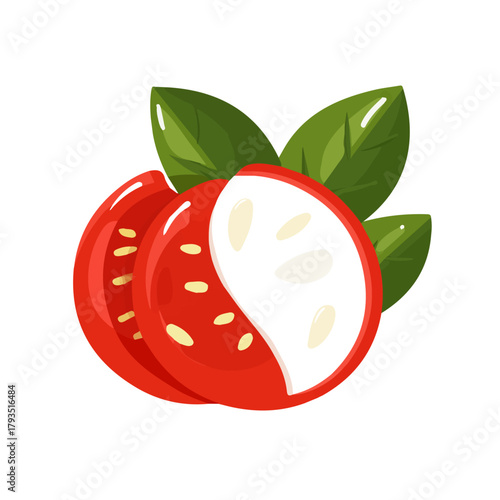 Caprese Salad, clean 2D vector flat illustration in minimal and modern style on a white background.