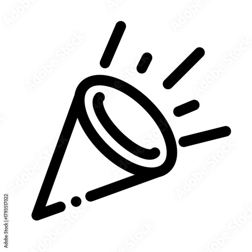 Outlined party popper icon with confetti bursting out, perfect for celebrations and festive occasions.