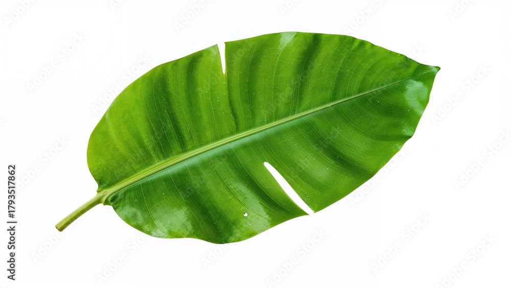 Fototapeta premium Green leaf with a torn edge on a white background.