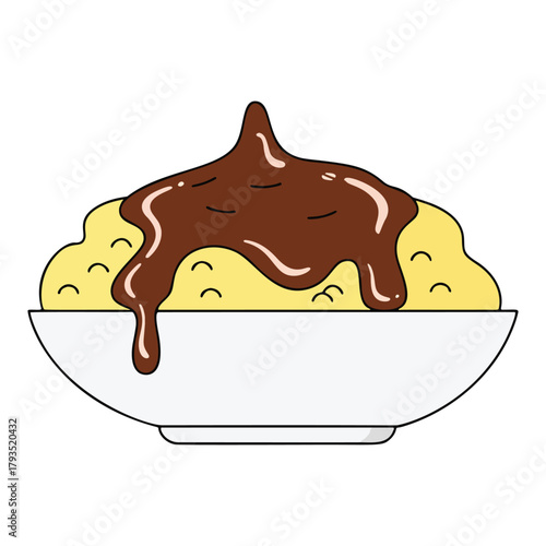 Delicious holiday side dish vector illustration creamy mashed potatoes with rich brown gravy for festive meals