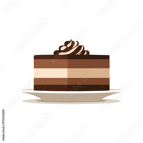 Modern flat 2D vector illustration of a Chocolate Mousse Cake, minimal design style on a white background.