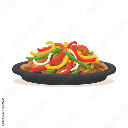 Clean 2D flat vector depiction of a Fajita Platter, designed in minimalist modern style with white background.