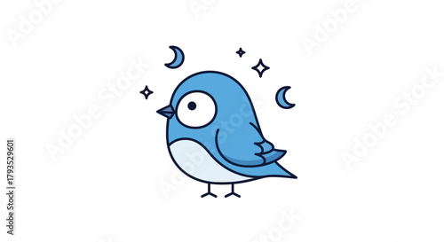 Cartoon bird with celestial elements on white background vector illustration