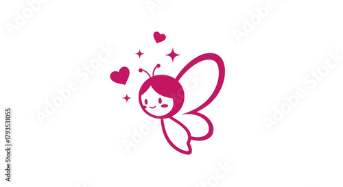 Cartoon butterfly illustration with hearts and stars on a white background