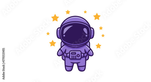 Cartoon astronaut illustration with stars on white background