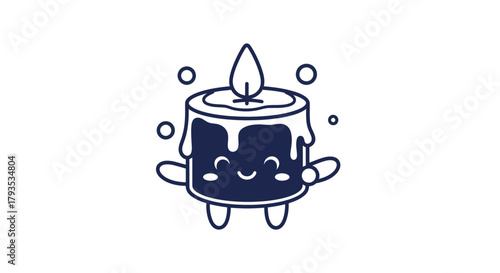 Cartoon candle character with a flame and happy expression on white