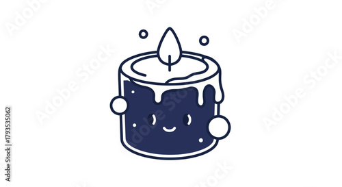 Cartoon candle illustration blue wax and a burning flame symbol