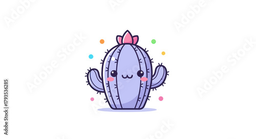 Cartoon cactus illustration with smiling face and colorful dots