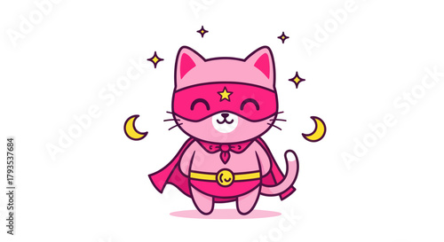 Cartoon cat superhero illustration isolated on white background