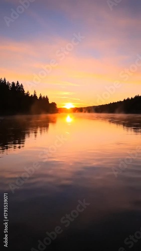 Wallpaper Mural Tranquil sunrise over calm water with silhouetted trees and sky Torontodigital.ca